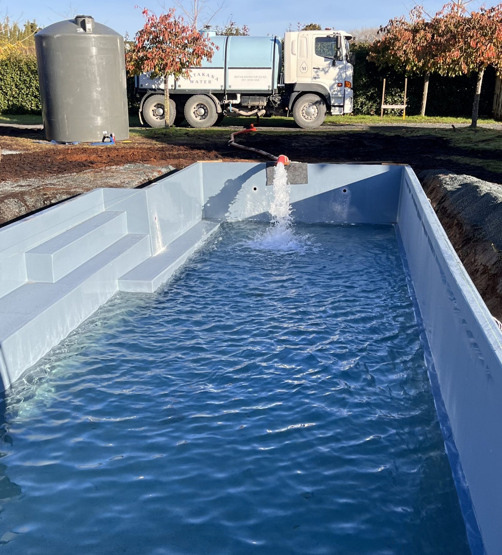 A pool being filled by Matakana Water